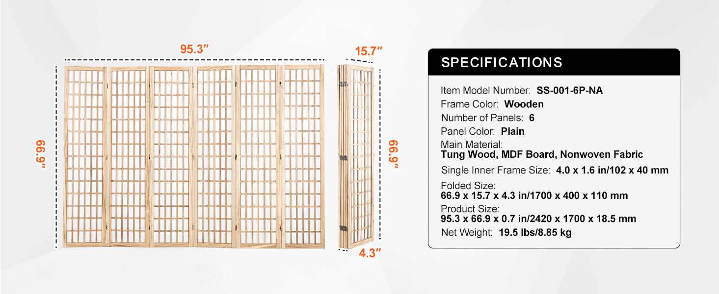 Japanese Wooden Folding Room Divider Privacy Screen Panels