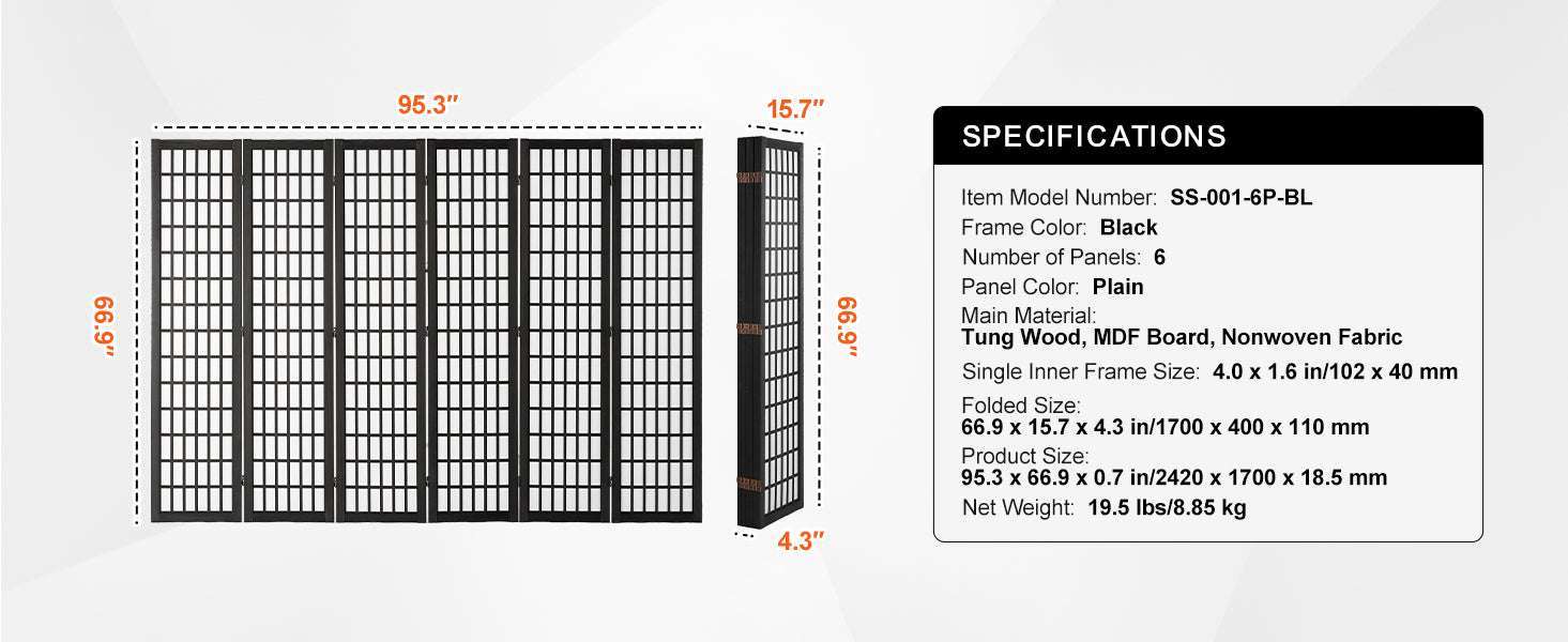 Japanese Wooden Folding Room Divider Privacy Screen Panels-3Panel Solid Color / United States