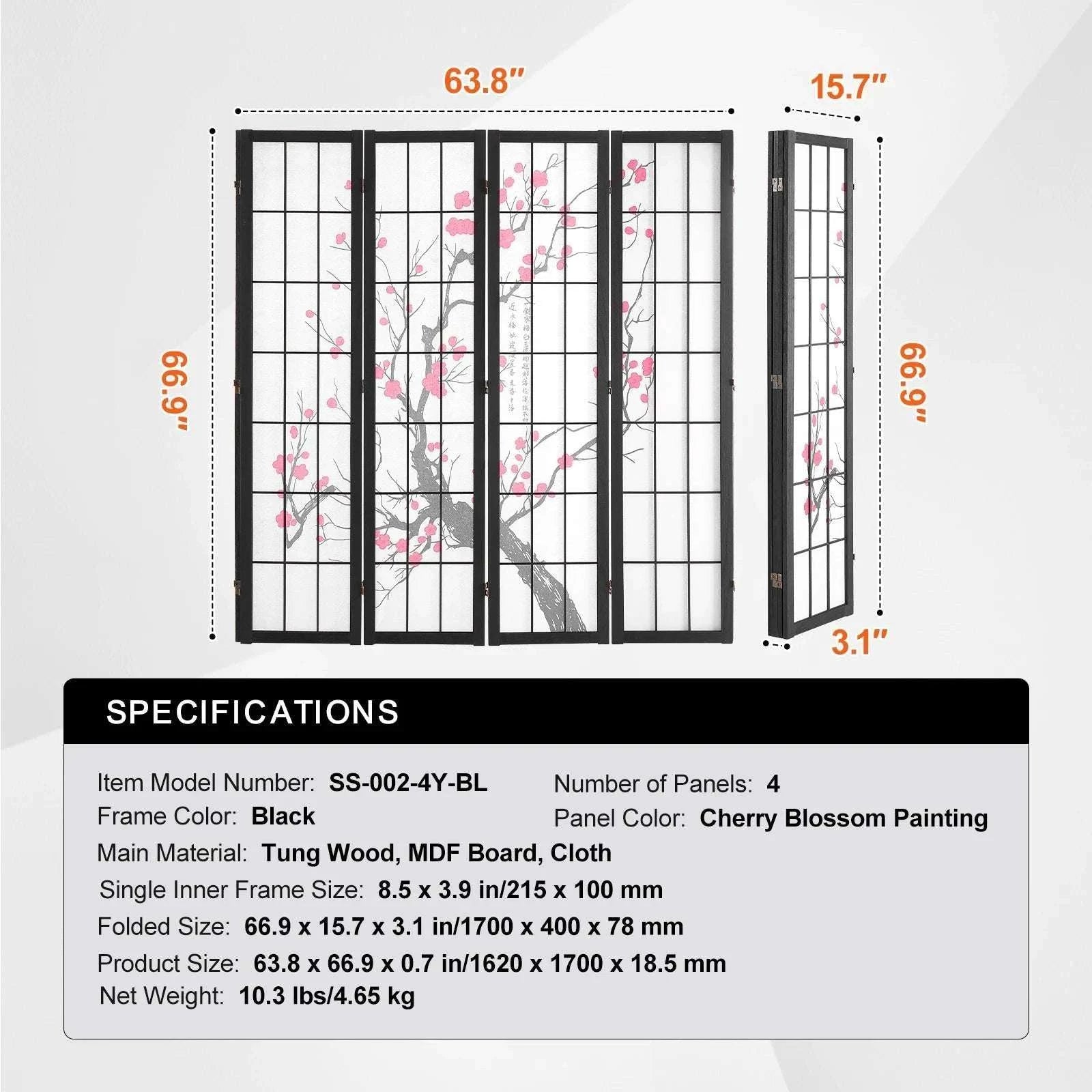 Japanese Wooden Folding Room Divider Privacy Screen Panels-3Panel Solid Color / United States