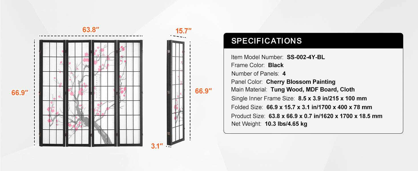 Japanese Wooden Folding Room Divider Privacy Screen Panels-3Panel Solid Color / United States