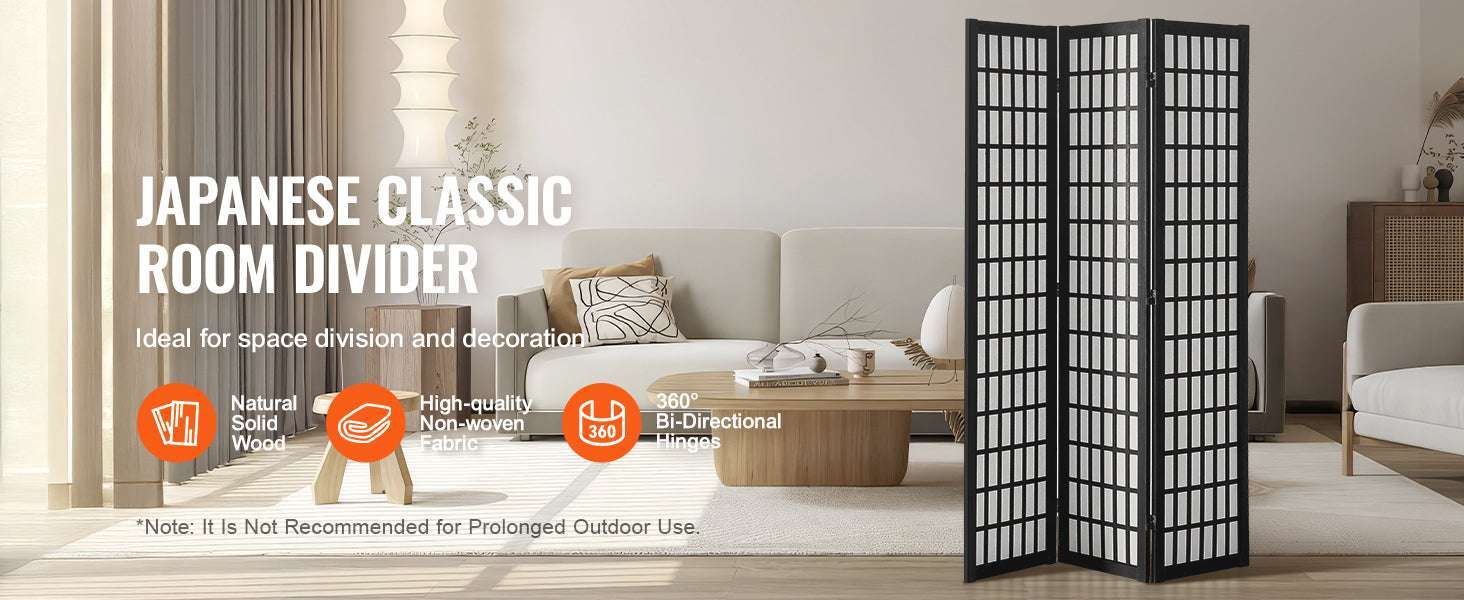 Japanese Wooden Folding Room Divider Privacy Screen Panels-3Panel Solid Color / United States