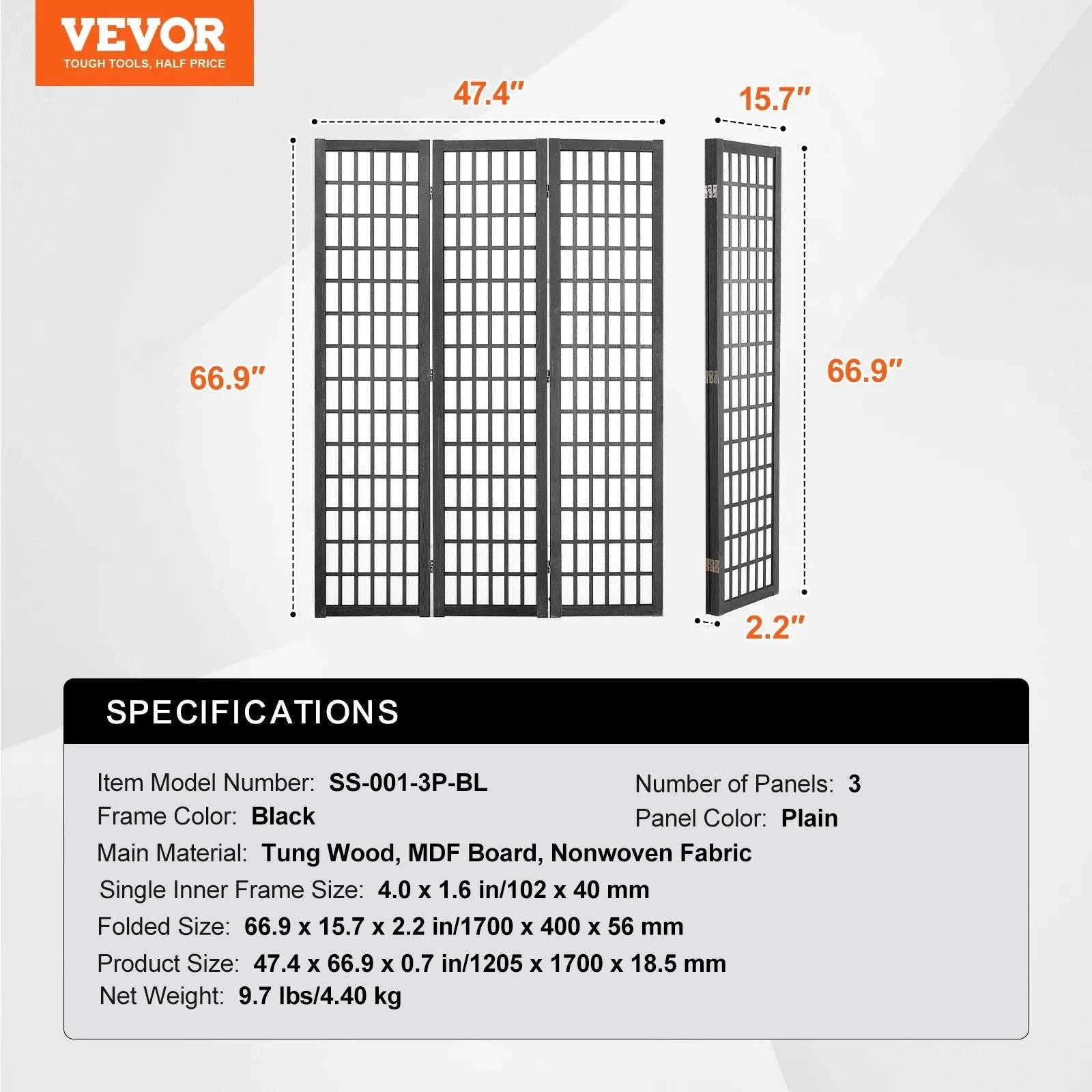 Japanese Wooden Folding Room Divider Privacy Screen Panels-3Panel Solid Color / United States