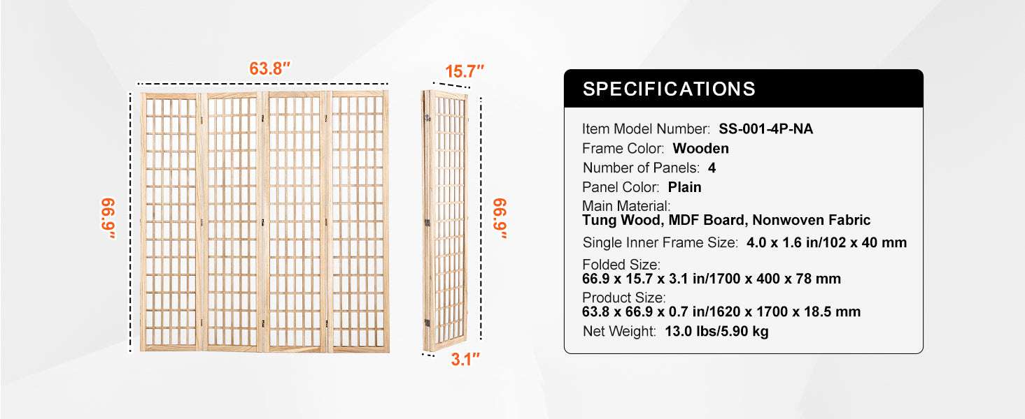 Japanese Wooden Folding Room Divider Privacy Screen Panels-3Panel Solid Color / United States
