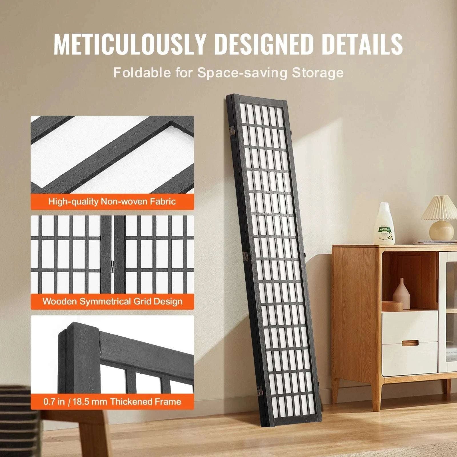 Japanese Wooden Folding Room Divider Privacy Screen Panels-3Panel Solid Color / United States