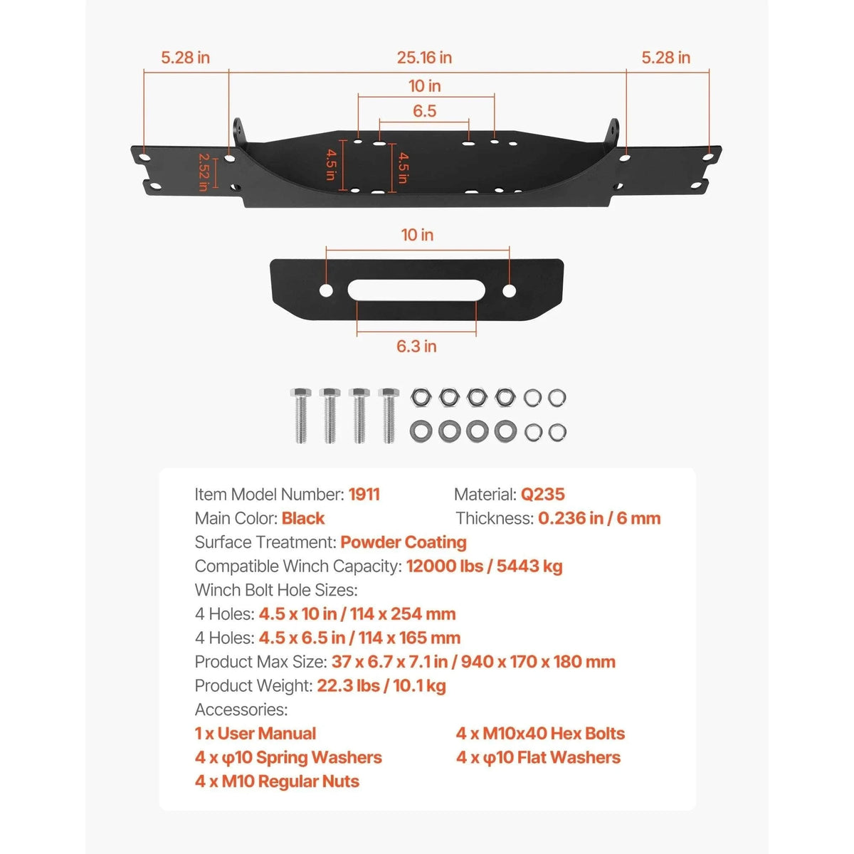 Jeep JL/JT Winch Mount Hitch Plate with Dual Mounting Options-12000 lbs / GERMANY