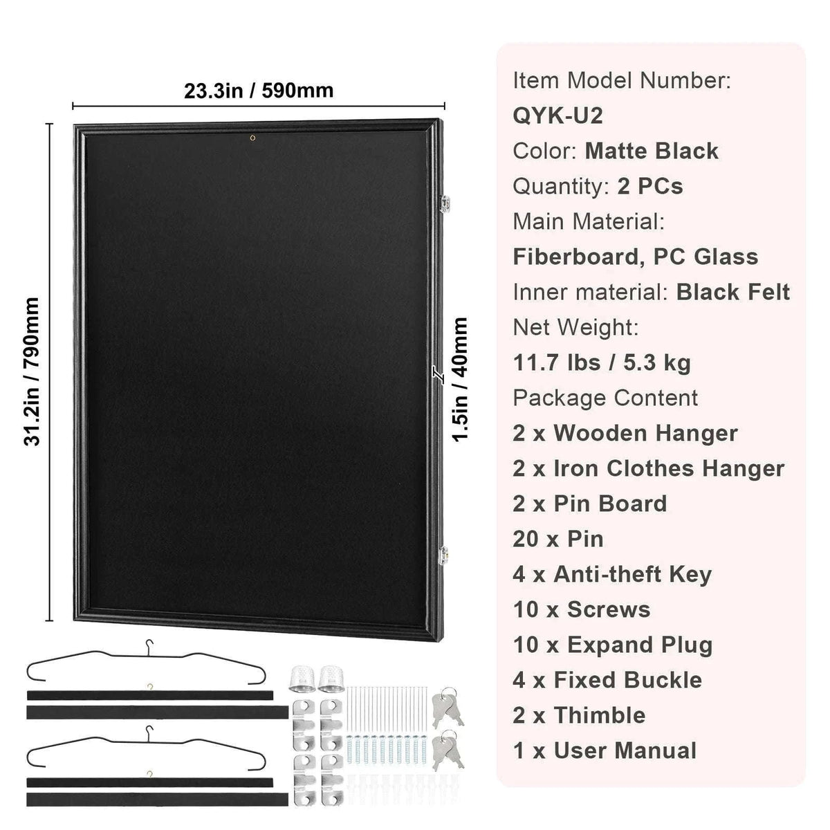 Jersey Display Frame Case Lockable Shadow Box with UV Protection-590x790x40 mm-1PC / Poland