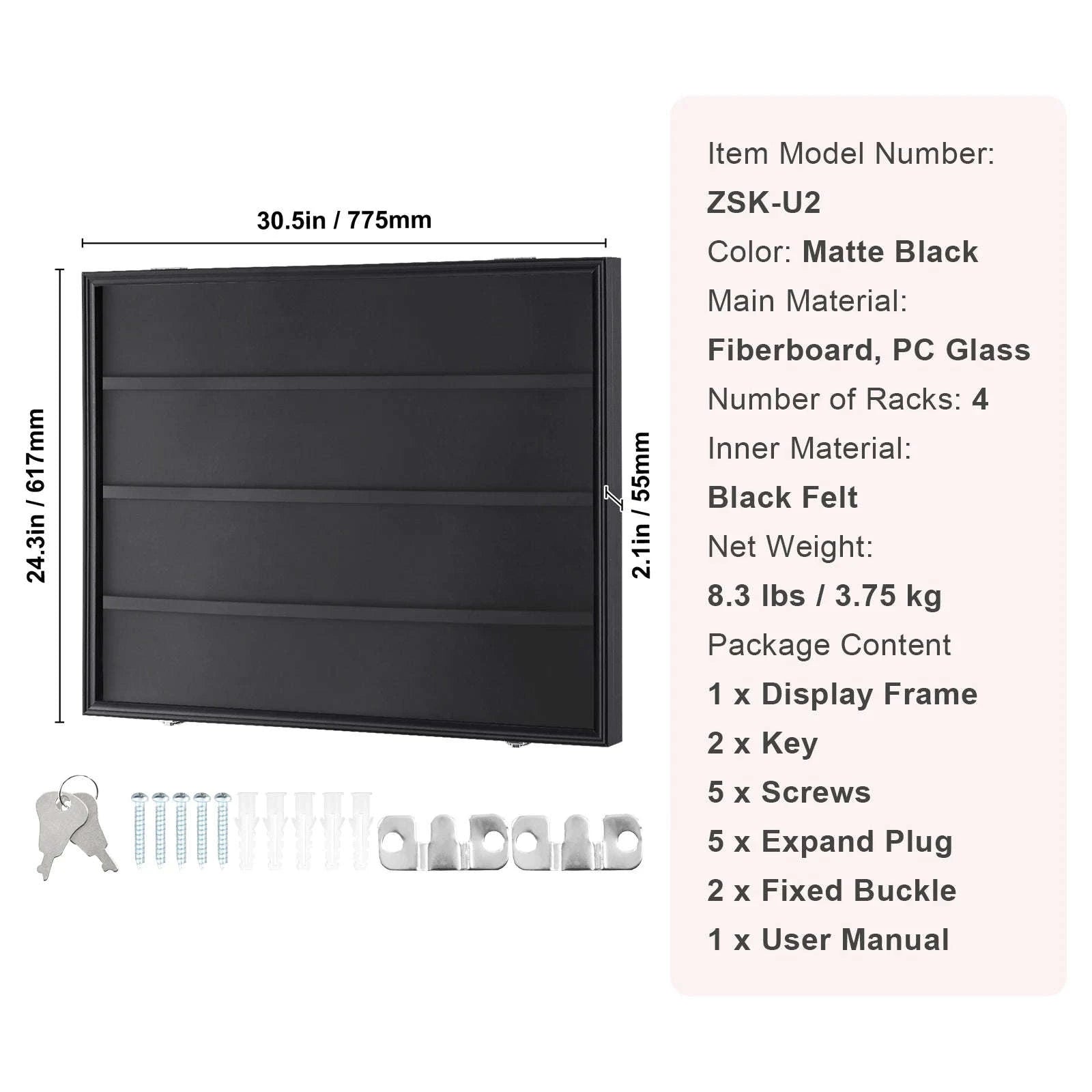 Jersey Display Frame Case Lockable Shadow Box with UV Protection-590x790x40 mm-1PC / Poland