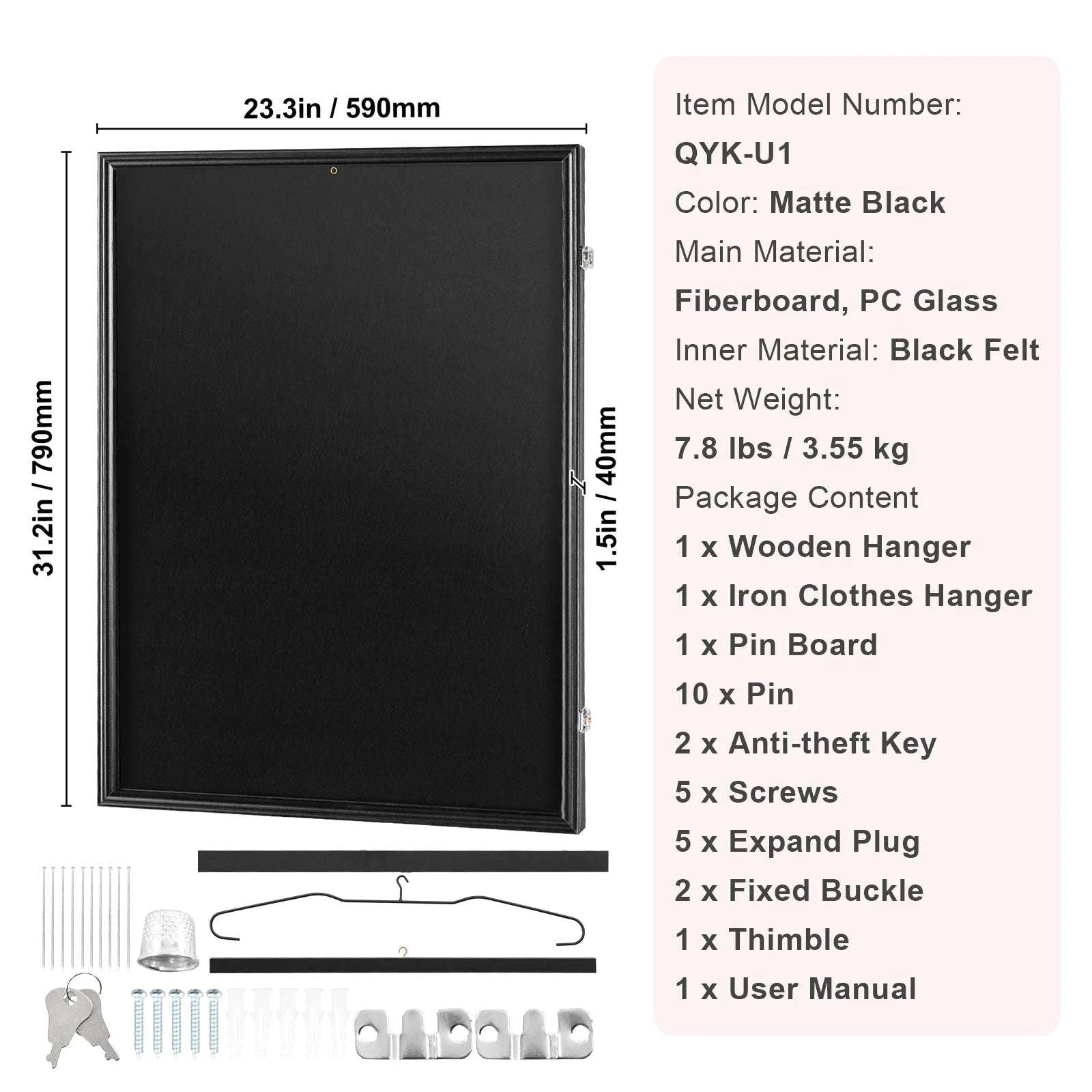 Jersey Display Frame Case Lockable Shadow Box with UV Protection-590x790x40 mm-1PC / Poland