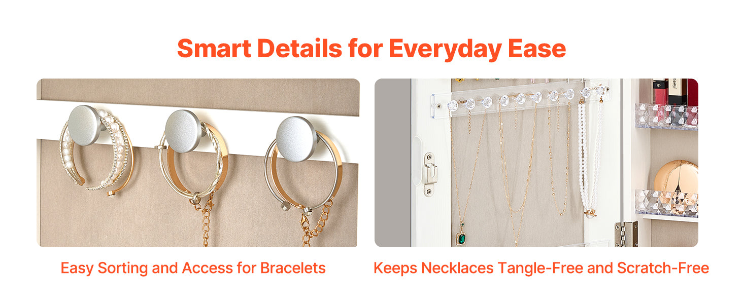 Full-Length Mirror Jewelry Cabinet with Lock & Hidden Storage