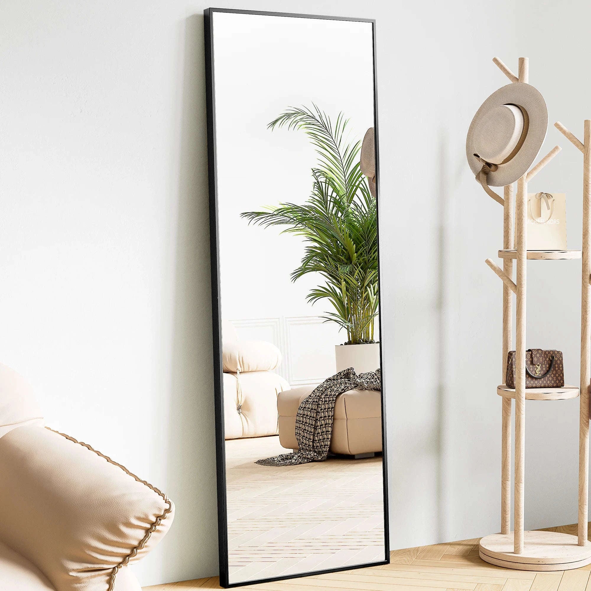JHK 64" x 21" Full Body Wall Mirror with Aluminum Alloy Frame-Black-rectangle / United States