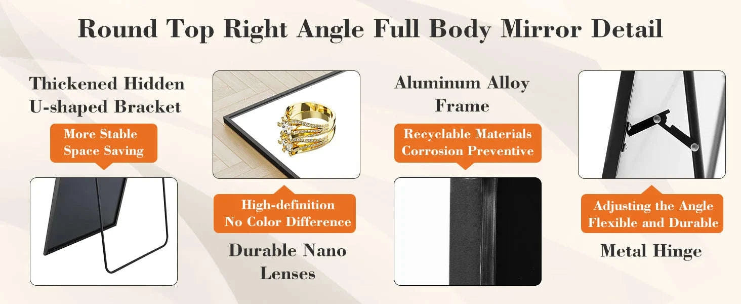 JHK 64" x 21" Full Body Wall Mirror with Aluminum Alloy Frame-Black-rectangle / United States