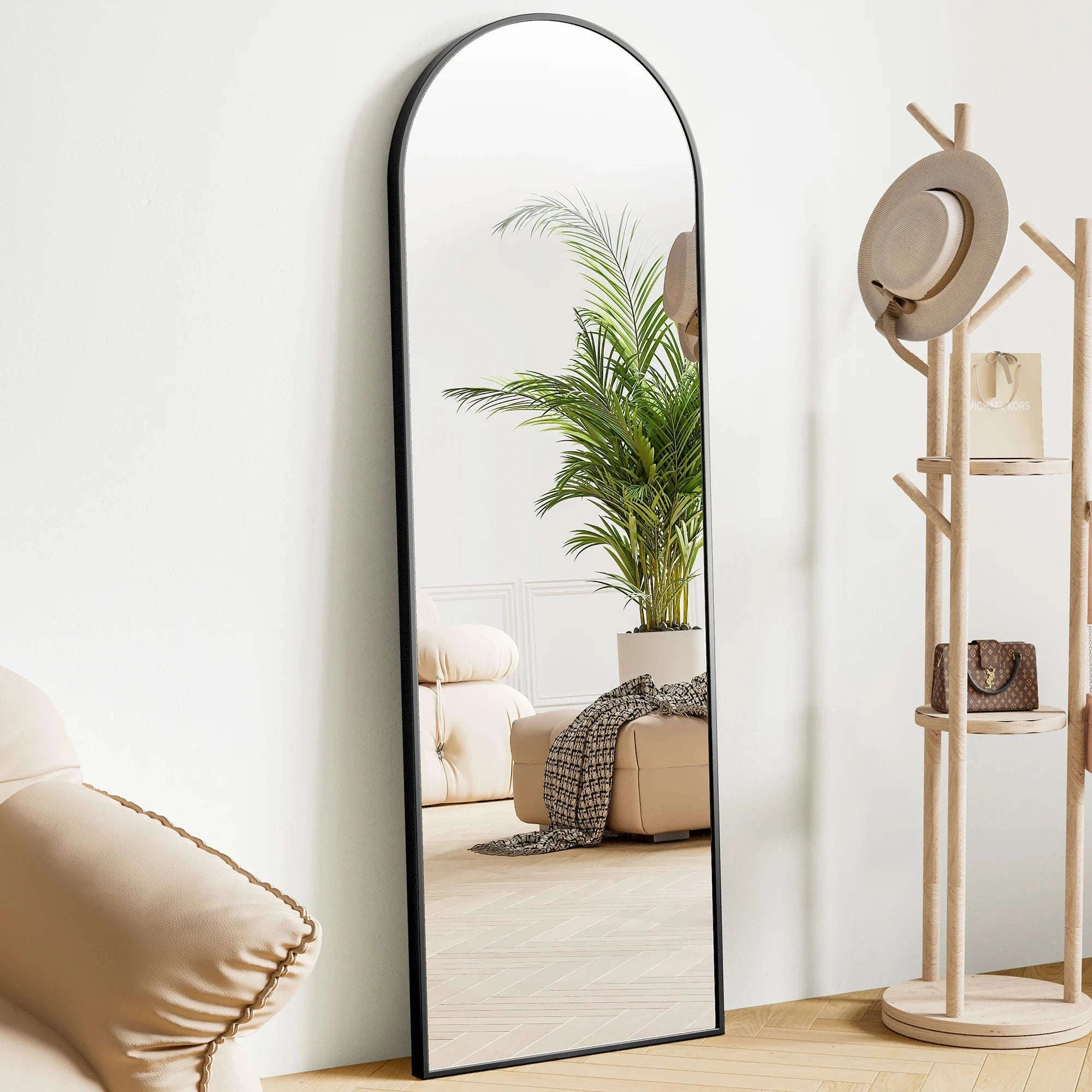 JHK 64" x 21" Full Body Wall Mirror with Aluminum Alloy Frame-Black-rectangle / United States