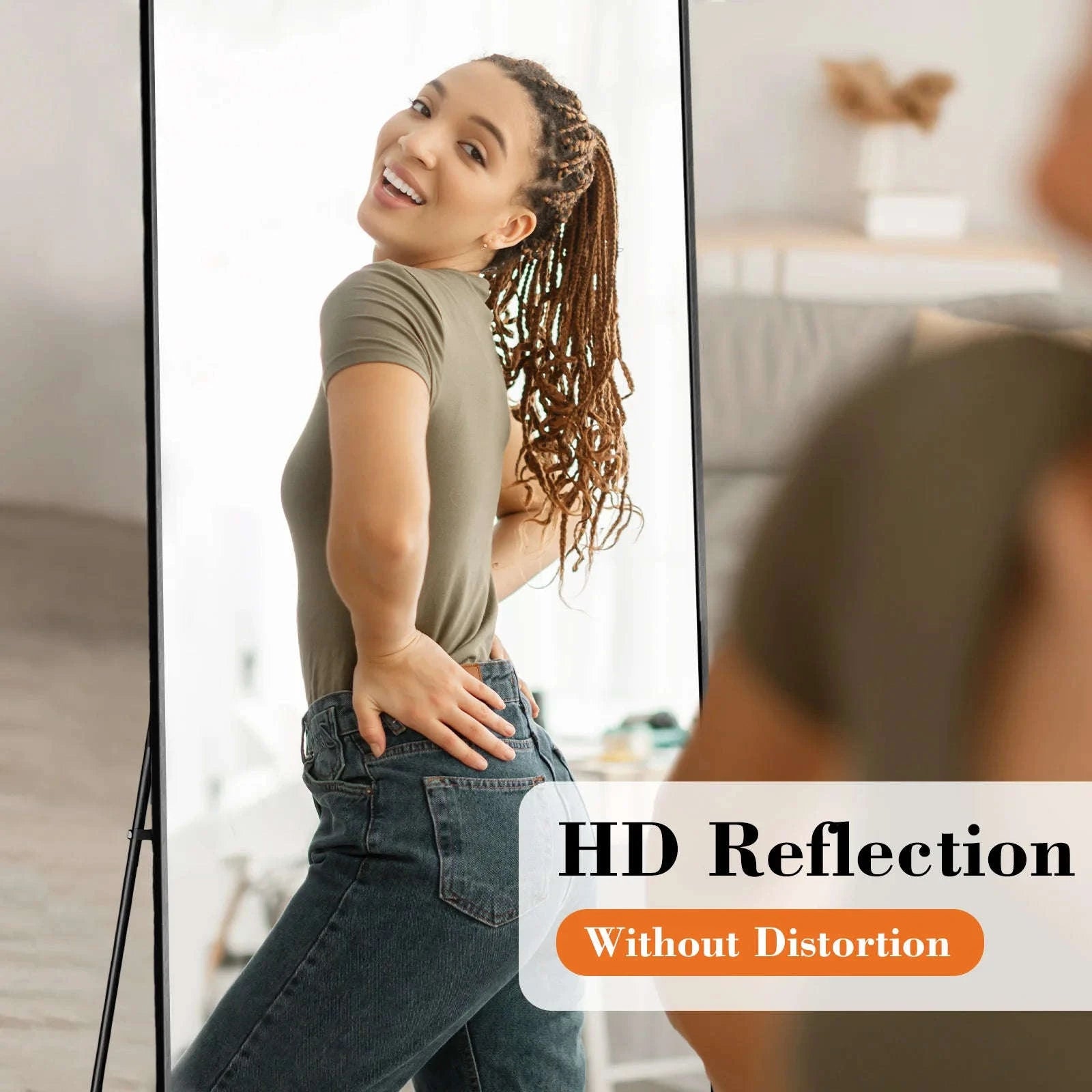 JHK 64" x 21" Full Body Wall Mirror with Aluminum Alloy Frame-Black-rectangle / United States