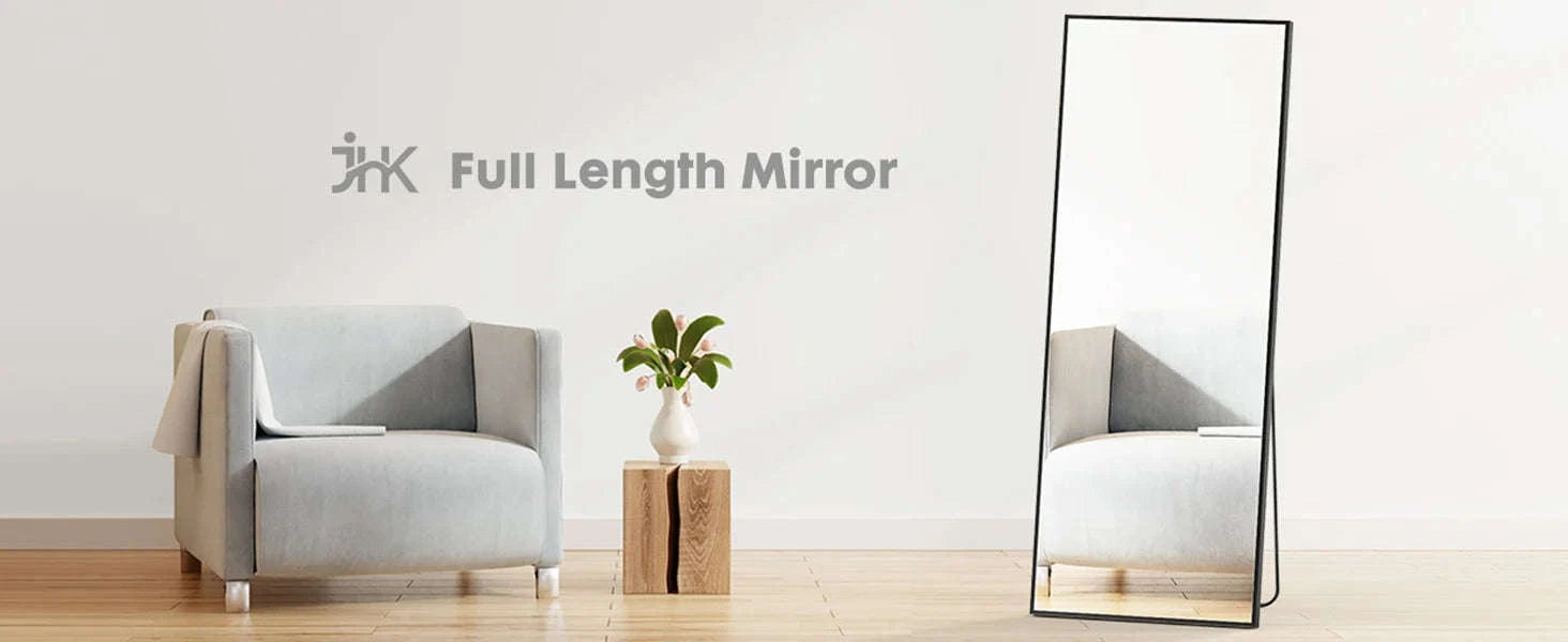 JHK 64" x 21" Full Body Wall Mirror with Aluminum Alloy Frame-Black-rectangle / United States