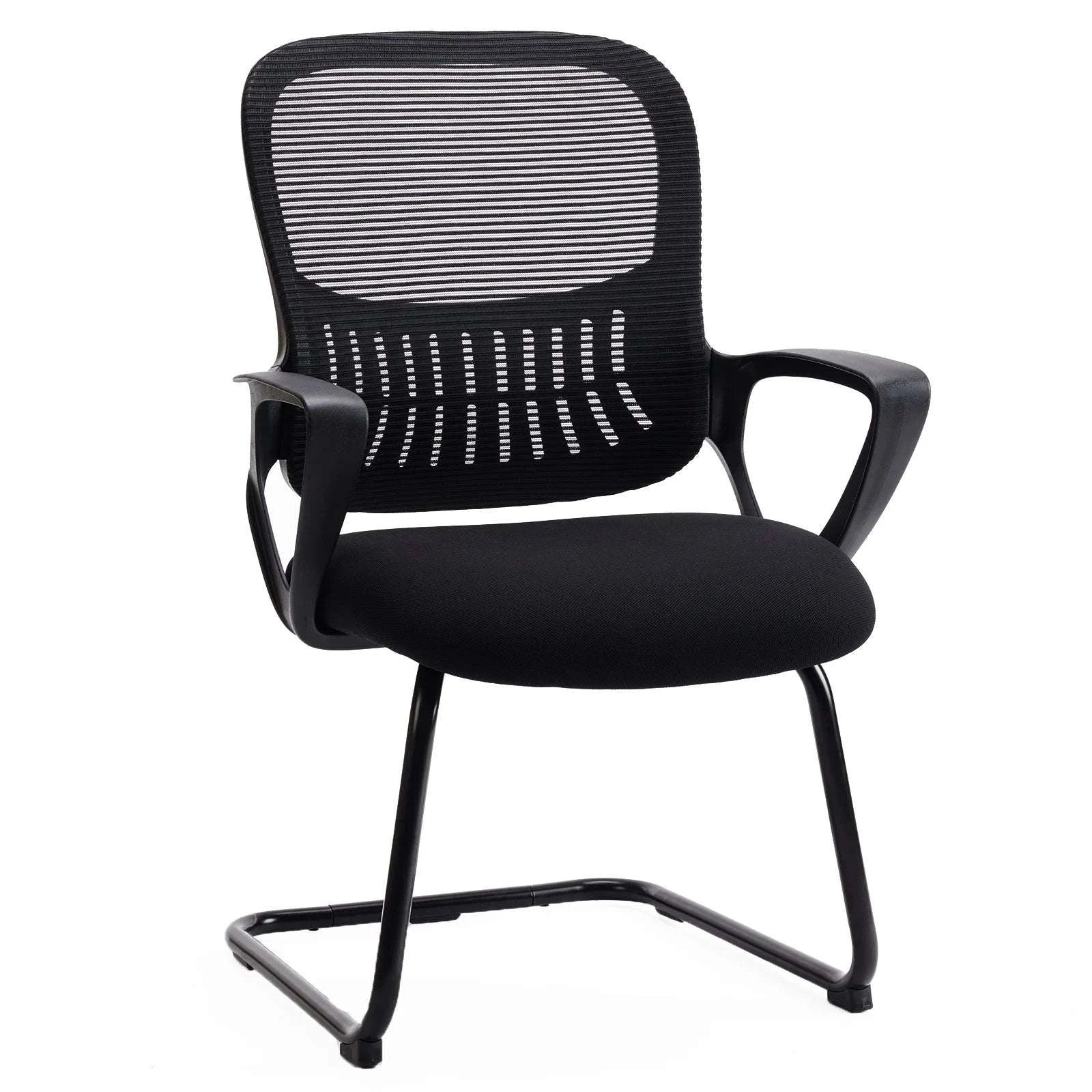JHK Ergonomic Office Chair No Wheels with Comfy Armrest and Mesh Lumbar Support Back Basket Design for Guest Reception-Black 1-Pack / United States