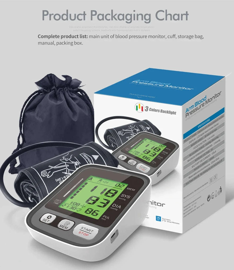 JianYouCare Digital Arm Blood Pressure Monitor with Voice and Backlight-En voice 22-42cm