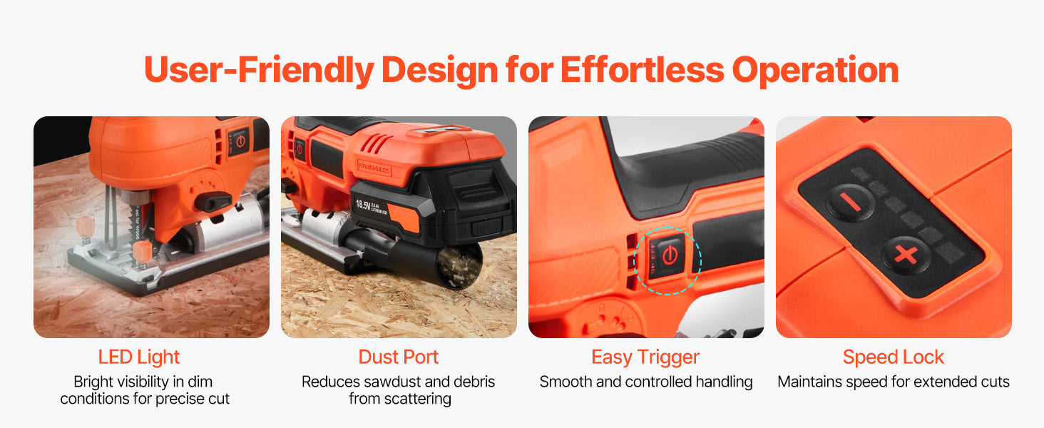 Cordless Jig Saw 3500 SPM with Variable Speeds & Orbital Settings