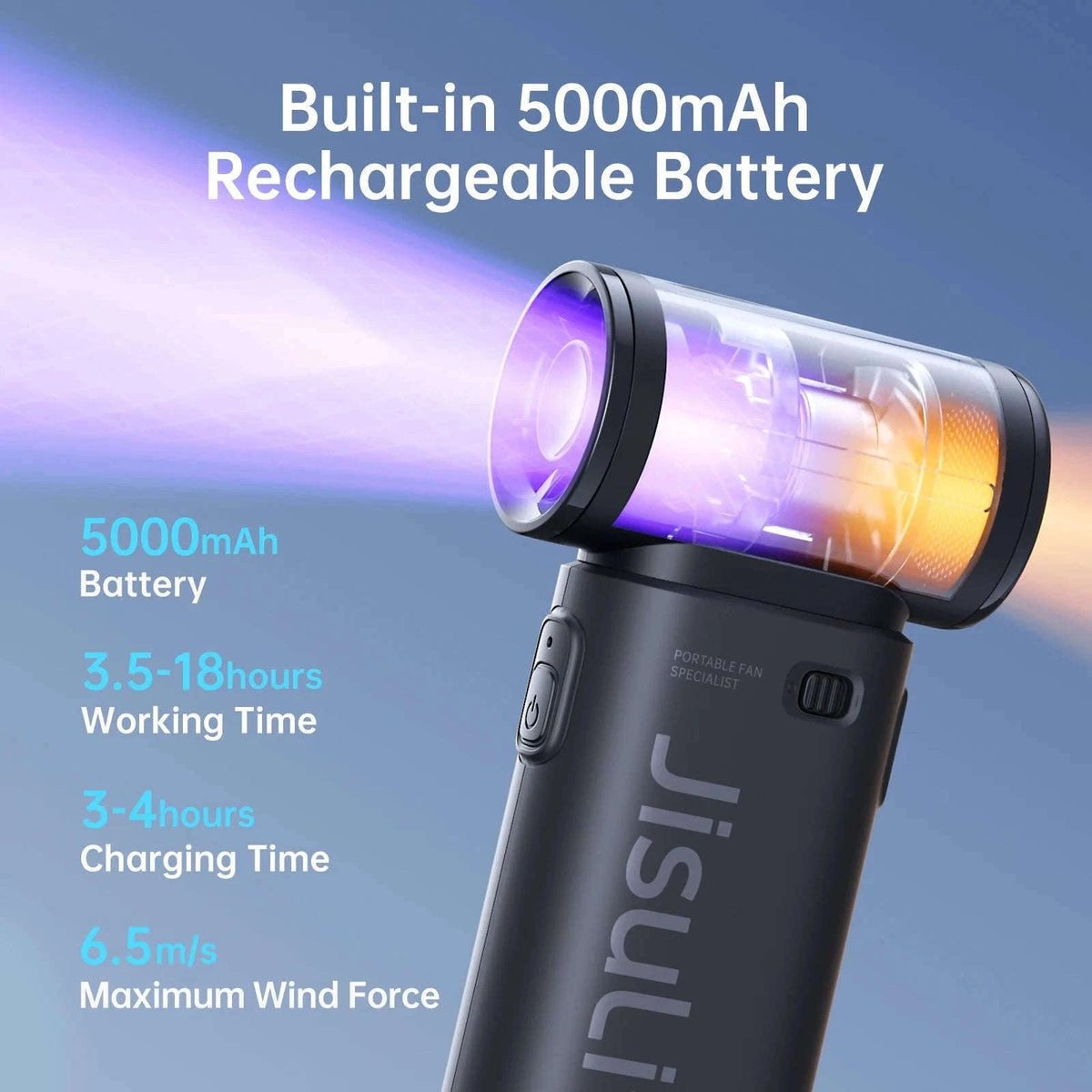 JISULIFE Handheld Turbo Fan 5 Speeds, 5000mAh Rechargeable-Pink 3600mAh / China Mainland