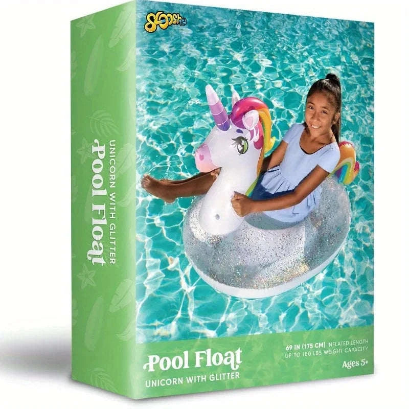 Joyfy Unicorn Pool Float with Glitter and 2 Handles-United States / Unicorn Pool Float