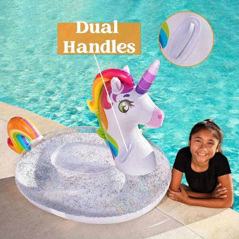 Joyfy Unicorn Pool Float with Glitter and 2 Handles-United States / Unicorn Pool Float