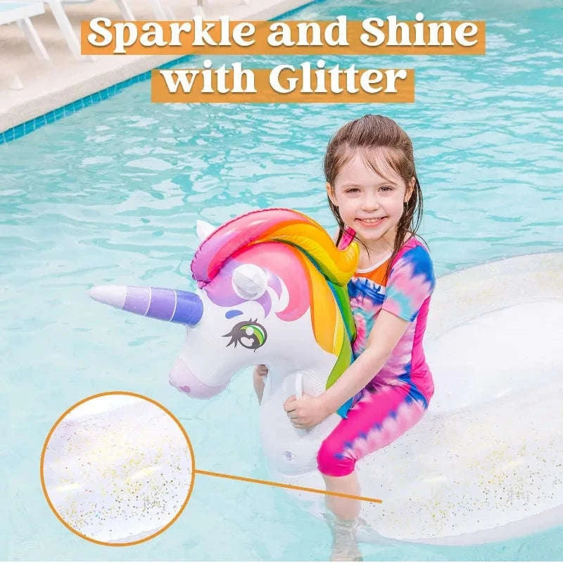 Joyfy Unicorn Pool Float with Glitter and 2 Handles-United States / Unicorn Pool Float