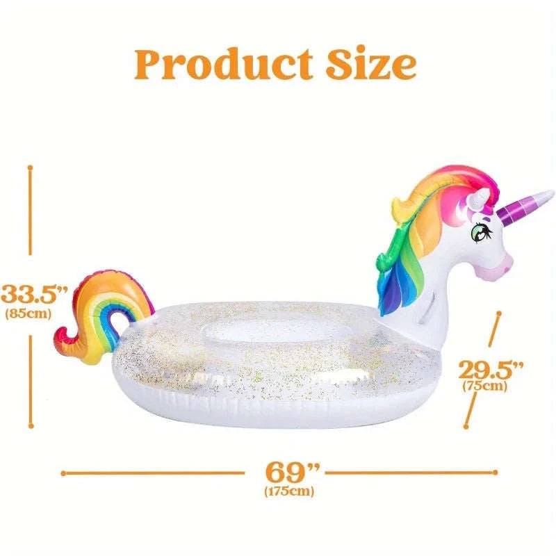 Joyfy Unicorn Pool Float with Glitter and 2 Handles-United States / Unicorn Pool Float
