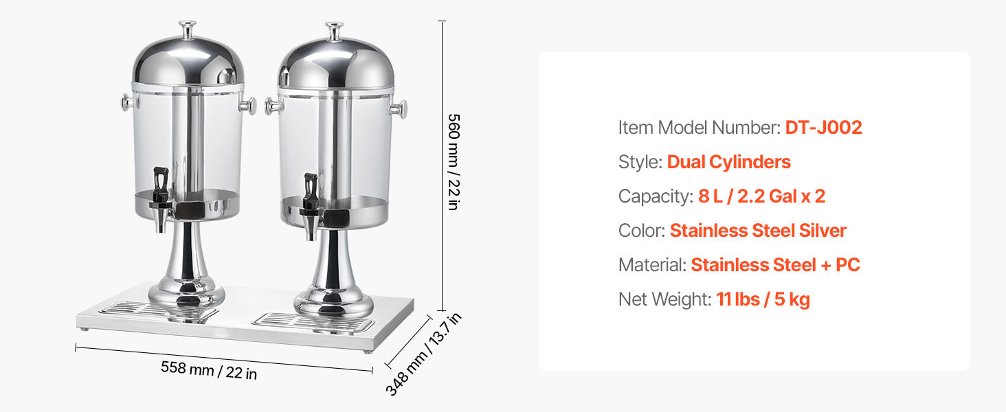 Dobbelt drikkevaredispenser 4,2 gallon med iskammer og haner
