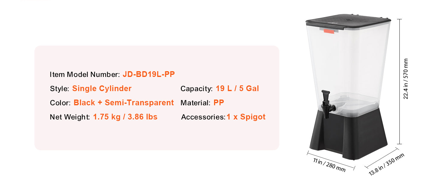 5-gallon drikkedispenser med drypfri hane til fester og arrangementer