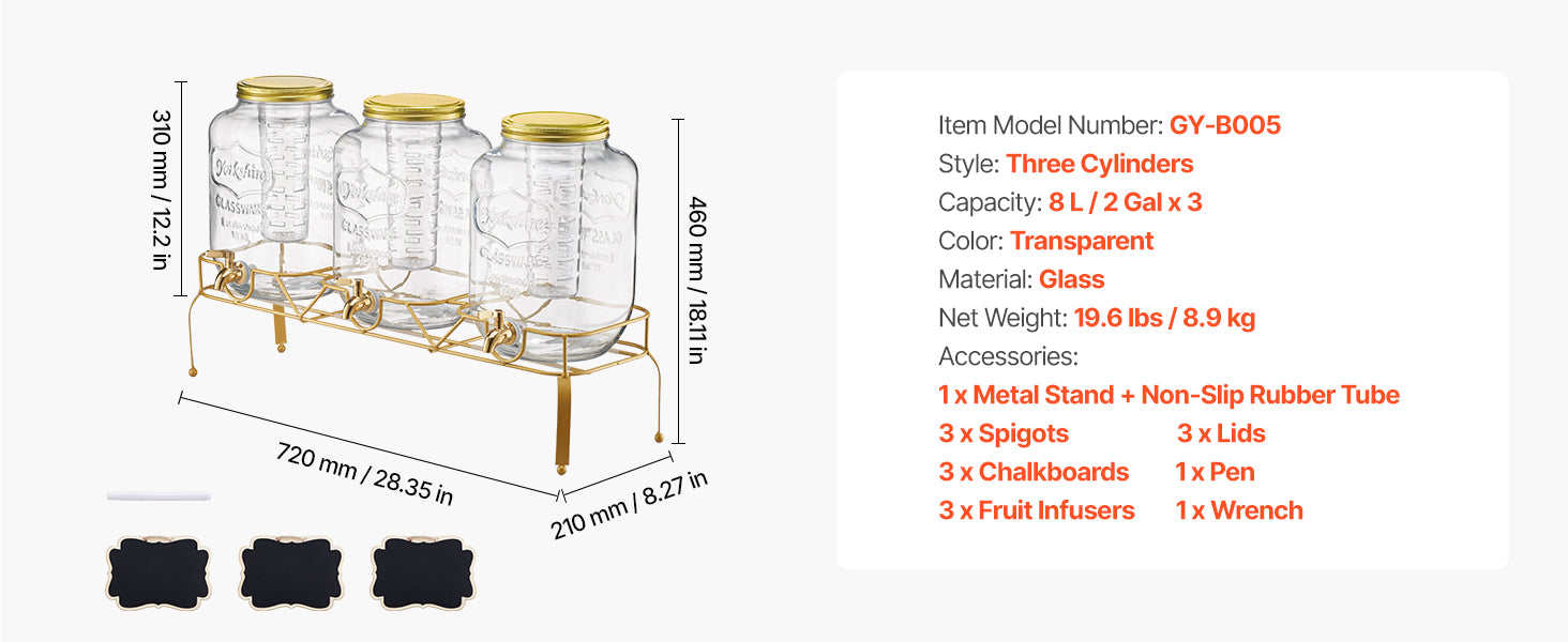 Glass Beverage Dispenser with Metal Stand