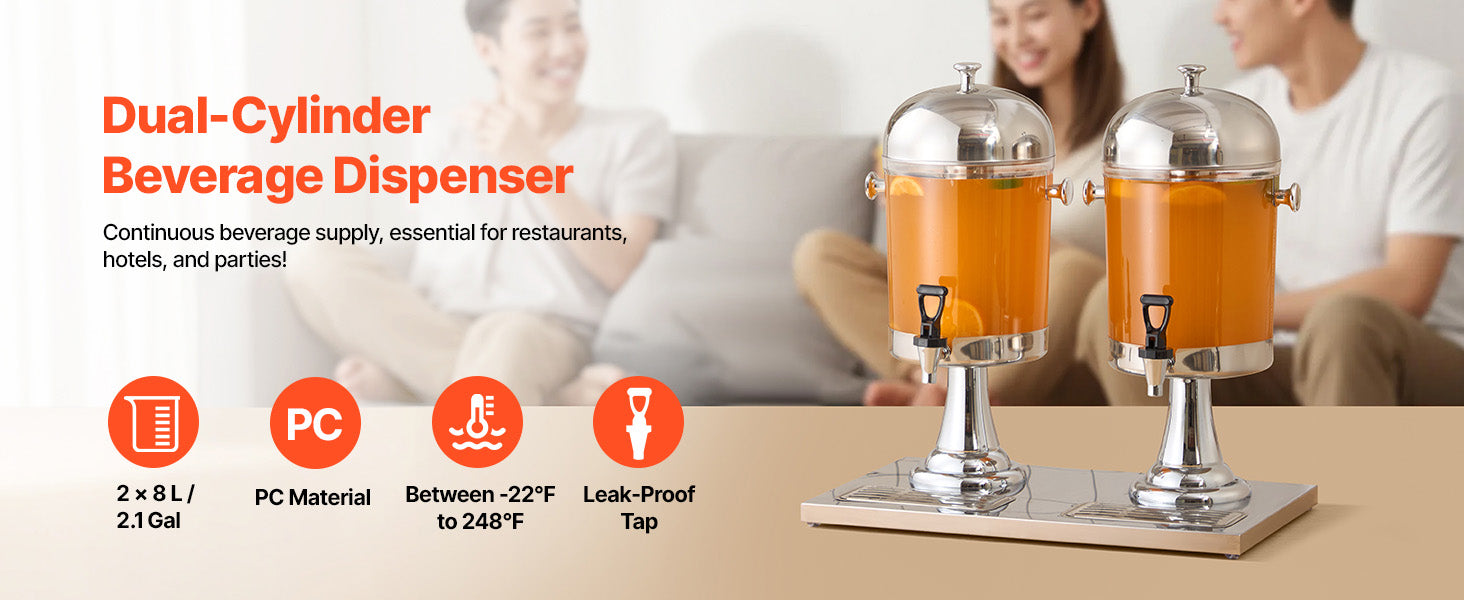 Dobbelt drikkevaredispenser 4,2 gallon med iskammer og haner