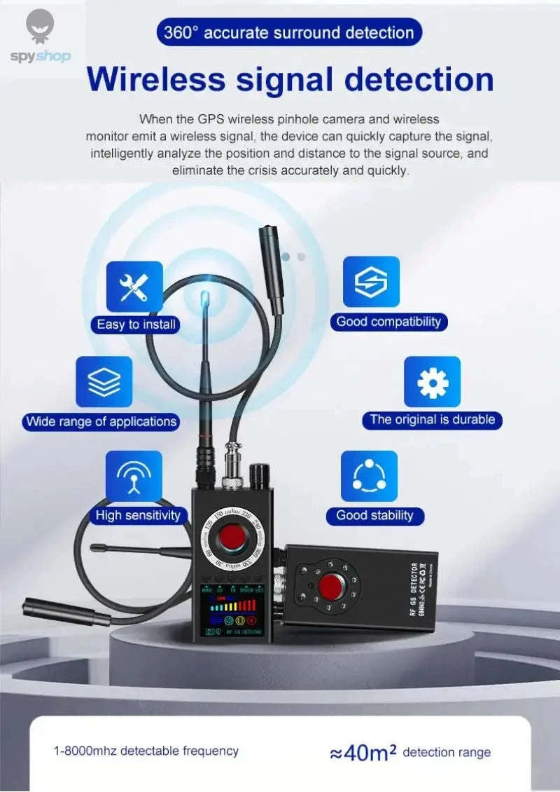 K19 Wireless RF Signal Detector – Portable Bug Scanner for Cameras and Trackers-black / CHINA