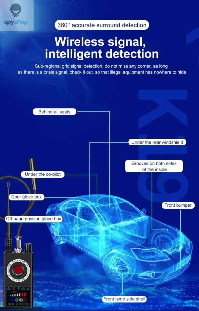 K19 Wireless RF Signal Detector – Portable Bug Scanner for Cameras and Trackers-black / CHINA