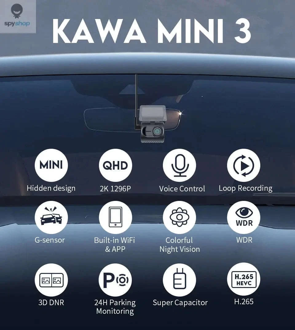 KAWA MINI 3 Dash Cam – 1296P QHD, Ultra-Compact, WiFi Voice Control-Voice Control / None