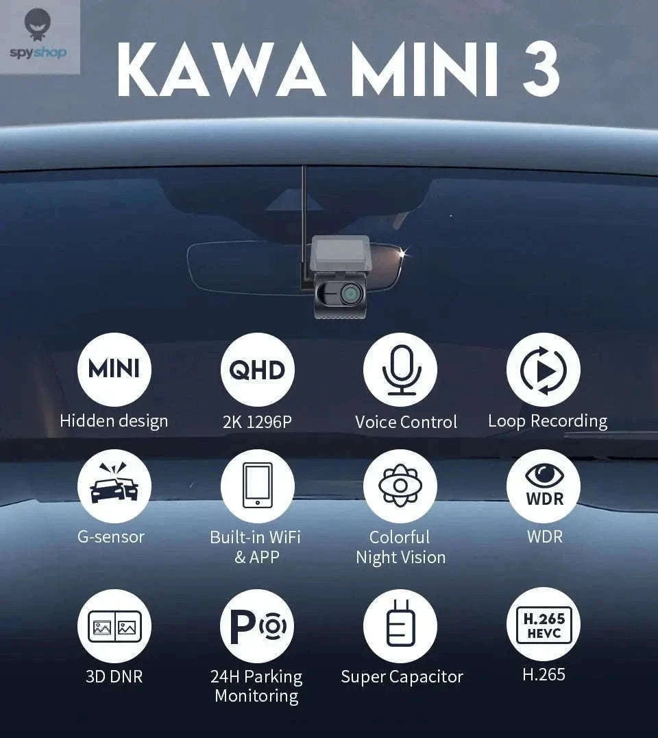 KAWA MINI 3 Dash Cam 1296P QHD, WiFi, Voice Control-Voice Control / None
