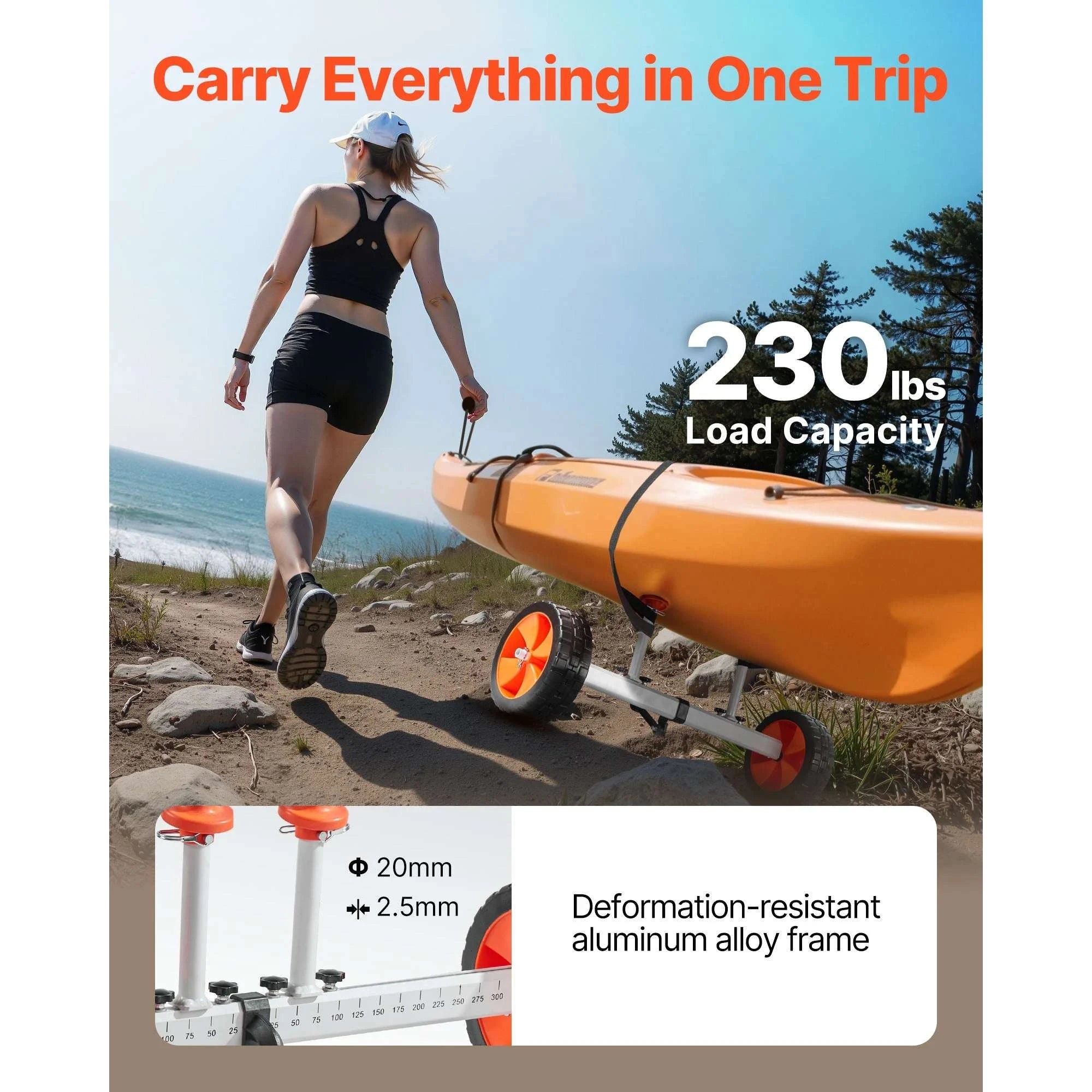 Kayak Cart Dolly 230 lbs with 10" Solid Tires for Easy Transport-230 lbs / United States