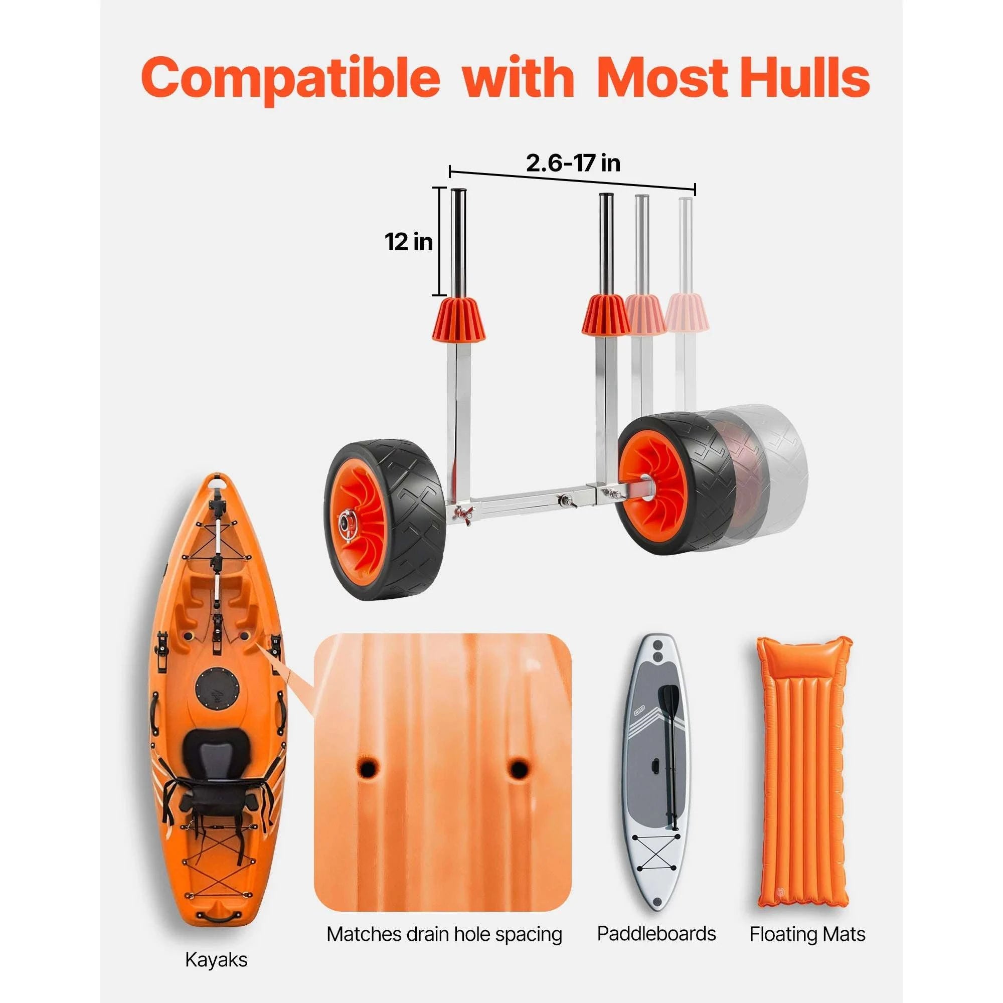 Kayak Cart Dolly 250 lbs with Solid Tires & Tie-Down Straps-250 lbs / United States