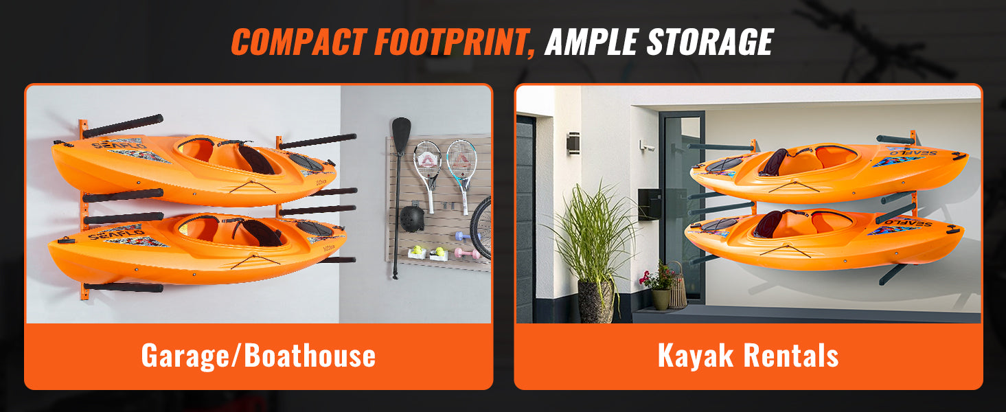 Wall Mounted Kayak Storage Rack 4-Capacity 400 lbs Load