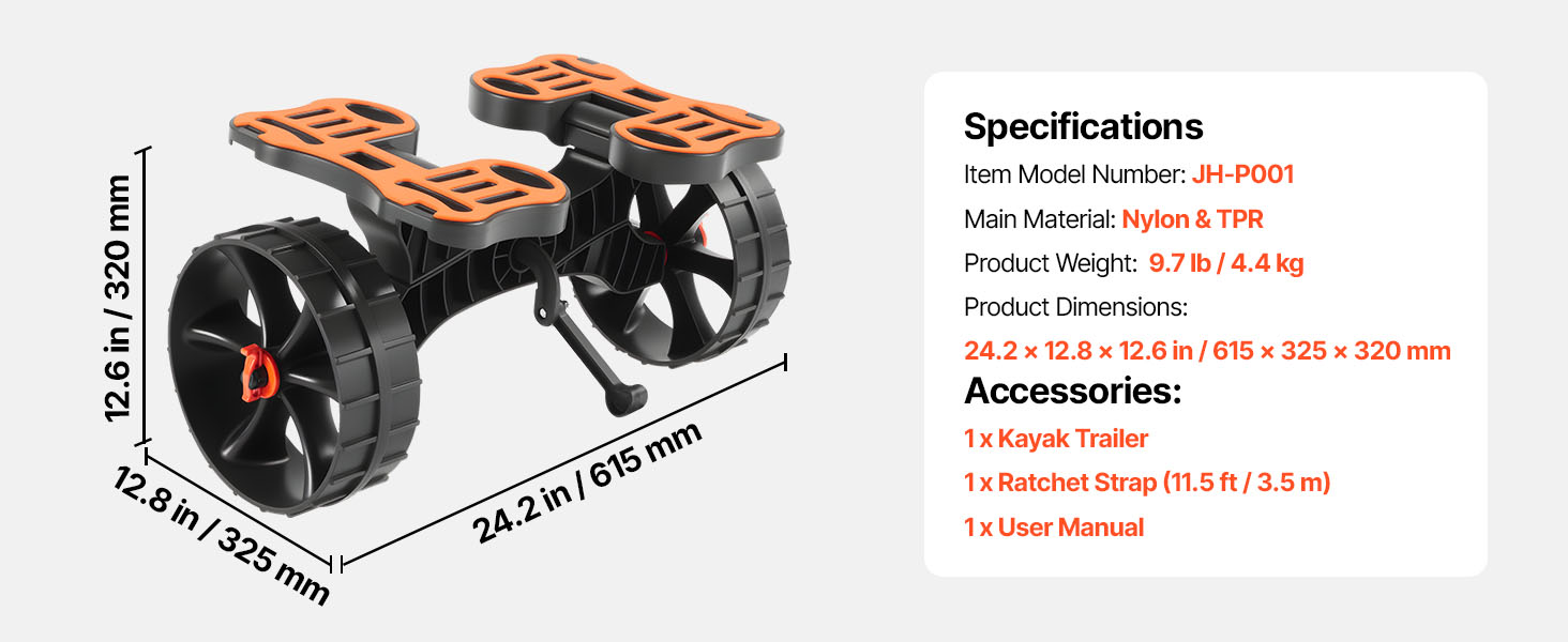 Foldable Kayak Cart with 10" Solid Tires & 300 lb Capacity
