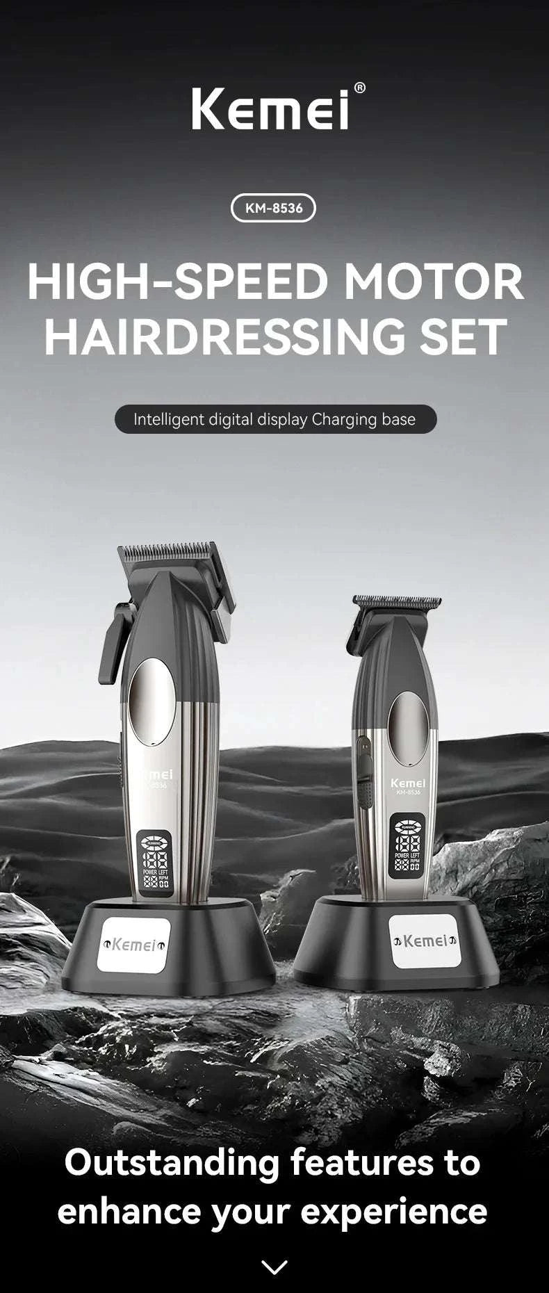 Kemei KM-8536 Cordless Hair Clipper & Trimmer Set with LCD Display-with box