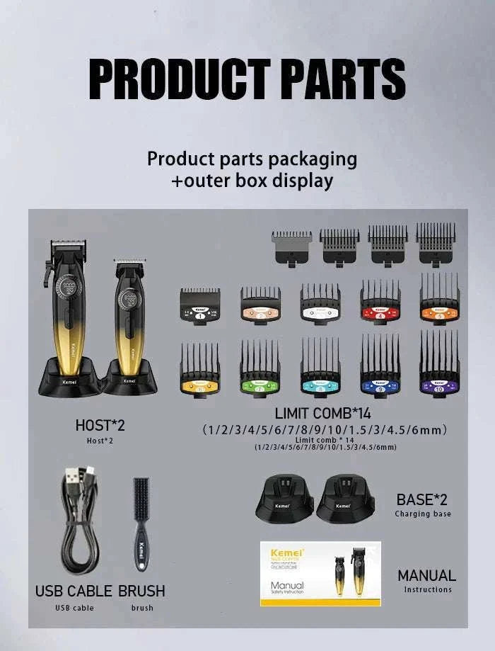 Kemei Professional Hair Clipper & Trimmer Set LCD Zero Gap-KM-18671868
