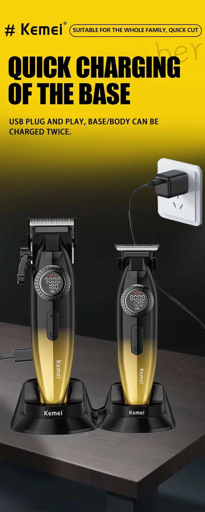 Kemei Professional Hair Clipper & Trimmer Set LCD Zero Gap-KM-18671868