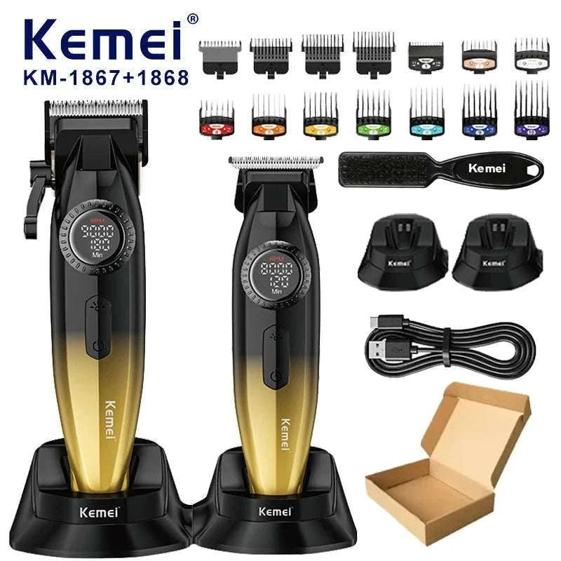 Kemei Professional Hair Clipper & Trimmer Set LCD Zero Gap-KM-18671868
