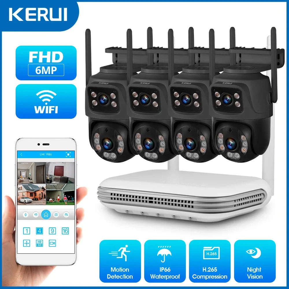 KERUI 8CH NVR Security Camera System with 6MP Dual Lens-NVR and 4pcs Camera / 500g / US Plug|United States