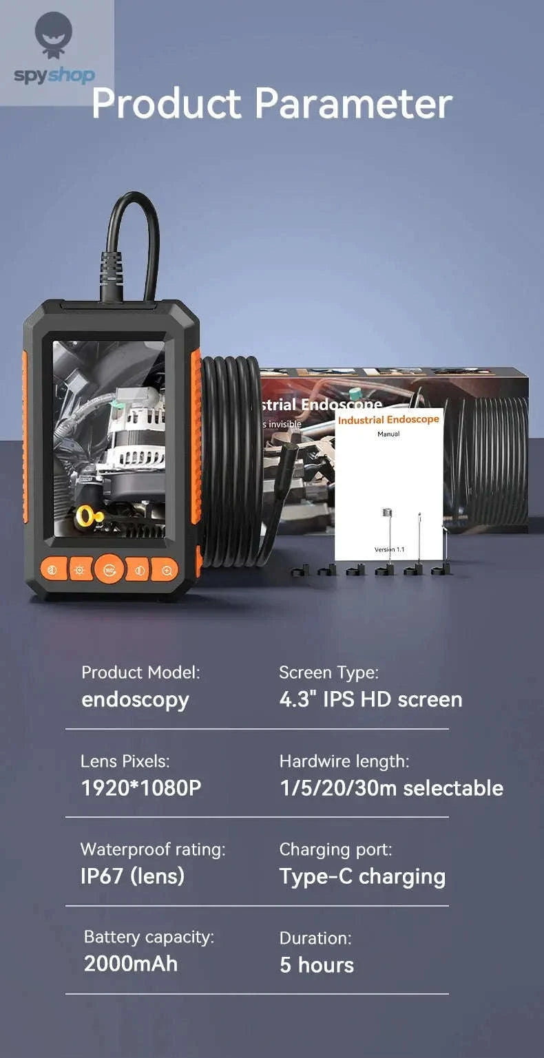 KERUI Industrial Endoscope Camera – 1080P Inspection with Dual Lens & 4.3" Display-Dual Lens / 5m