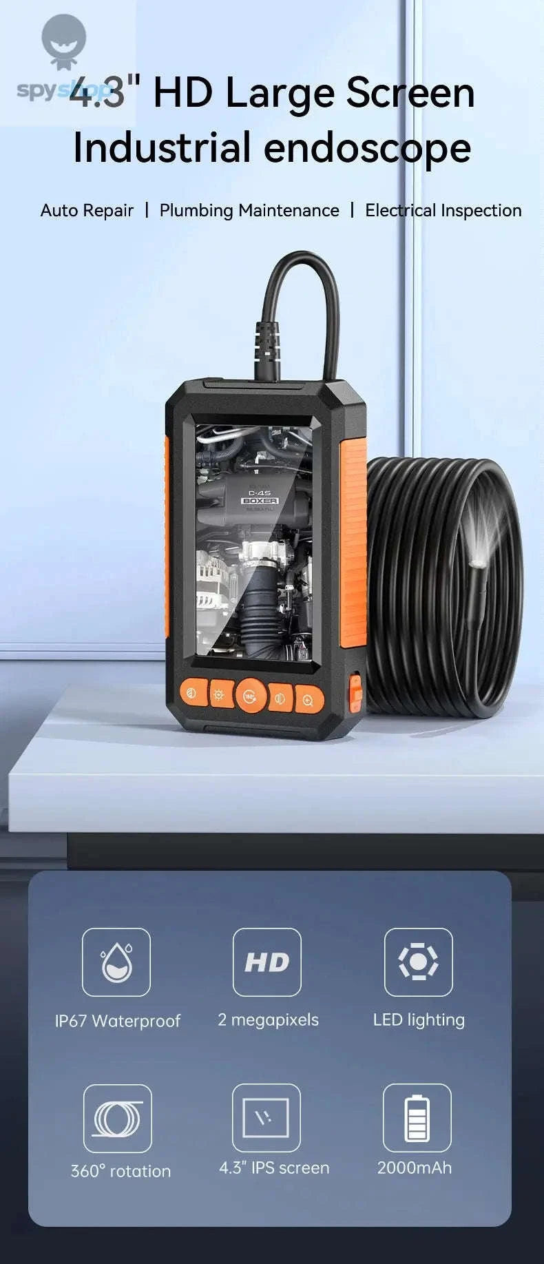 KERUI Industrial Endoscope Camera – 1080P Inspection with Dual Lens & 4.3" Display-Dual Lens / 5m