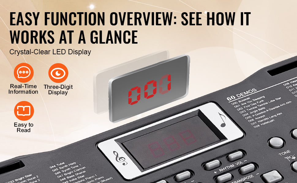 61-Key Digital Keyboard Piano with 200–600 Tones for Beginners
