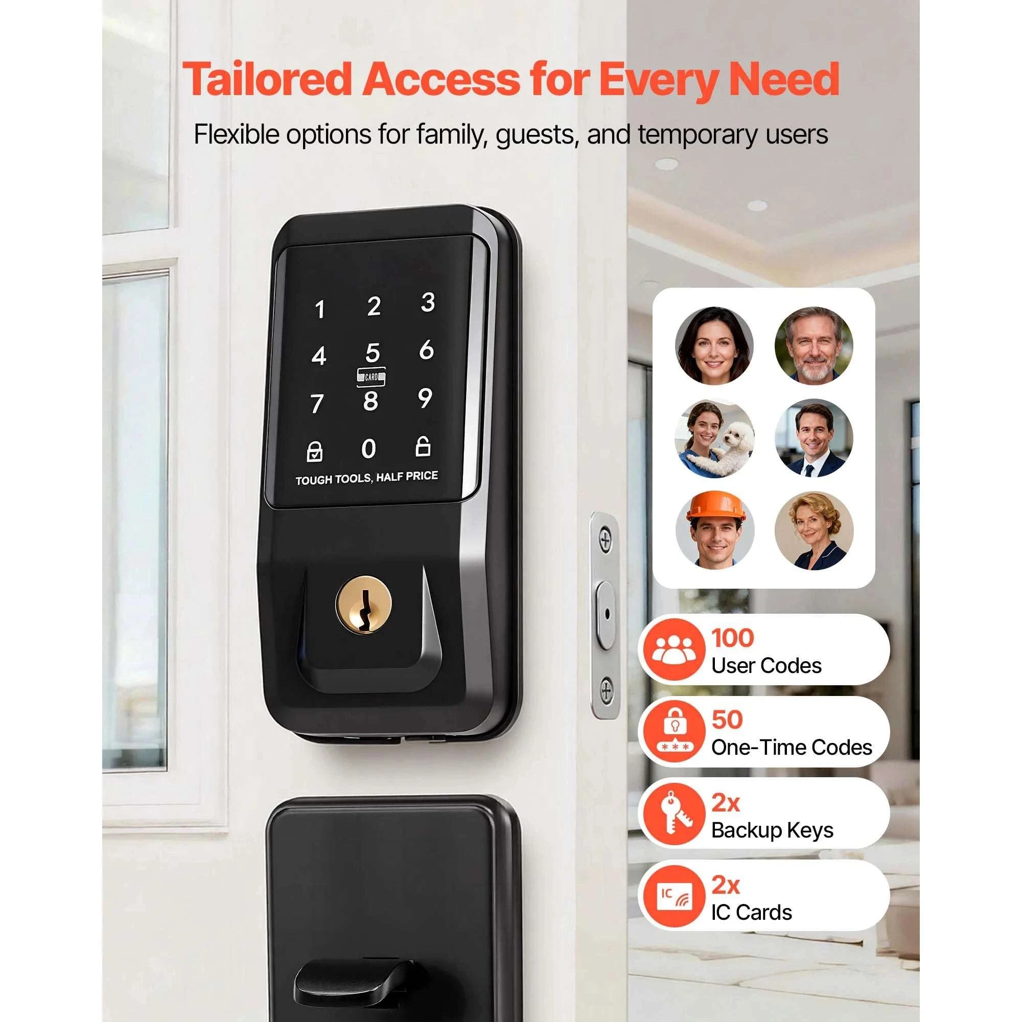 Keyless Entry Door Lock with Keypad, Auto-Lock & 100 User Codes-Black / United States