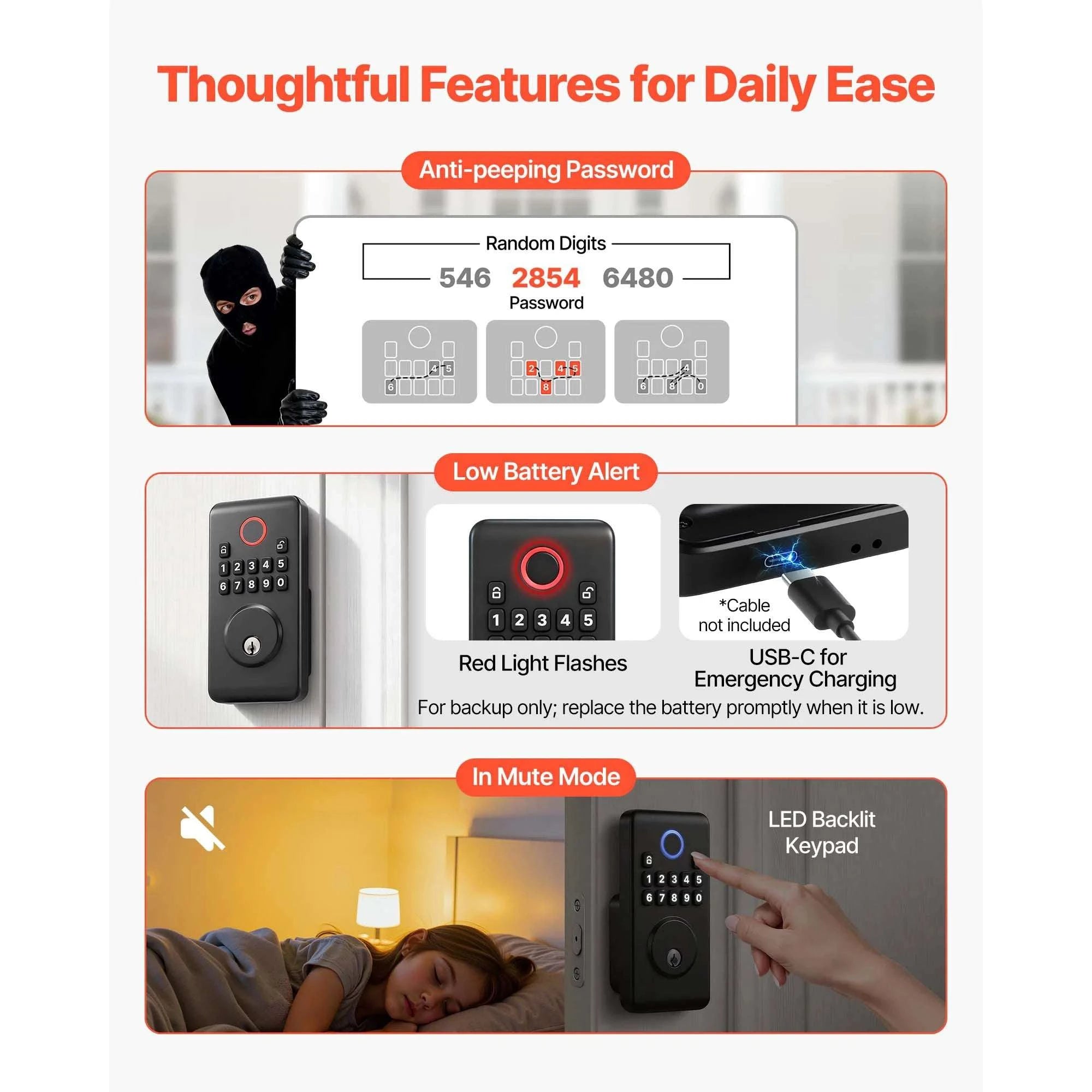 Keyless Entry Door Lock with Keypad, Auto-Lock & User Codes-VE10 Black / United States