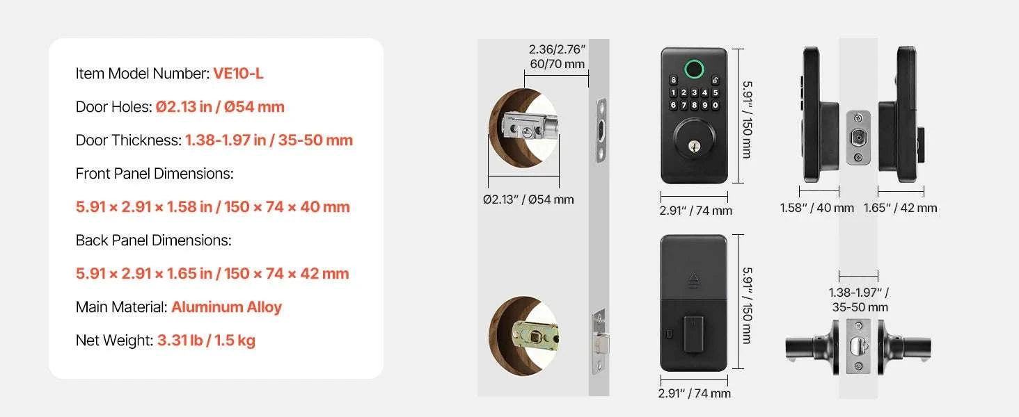 Keyless Entry Door Lock with Keypad, Auto-Lock & User Codes-VE10 Black / United States