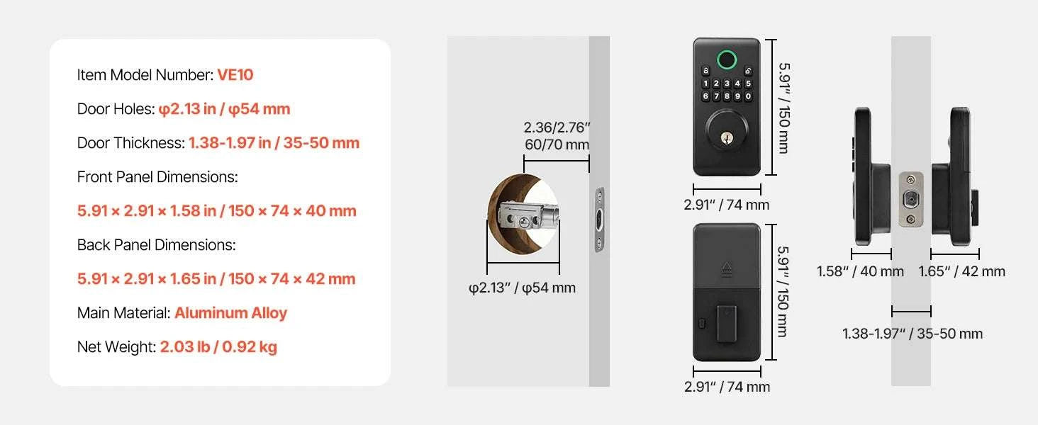 Keyless Entry Door Lock with Keypad, Auto-Lock & User Codes-VE10 Black / United States